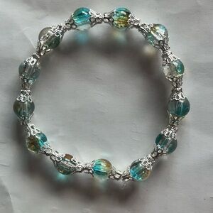 Elegant Silver and Blue Beaded Bracelet